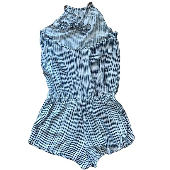 Lulu’s Ivory Navy Blue Striped Halter Fortuitous Romper - Picture 3 of 9